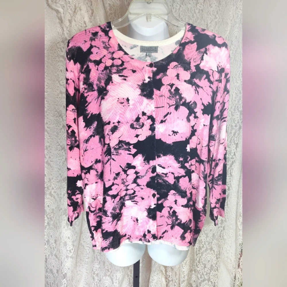 Floral Pink and Black Women's Dweater Top